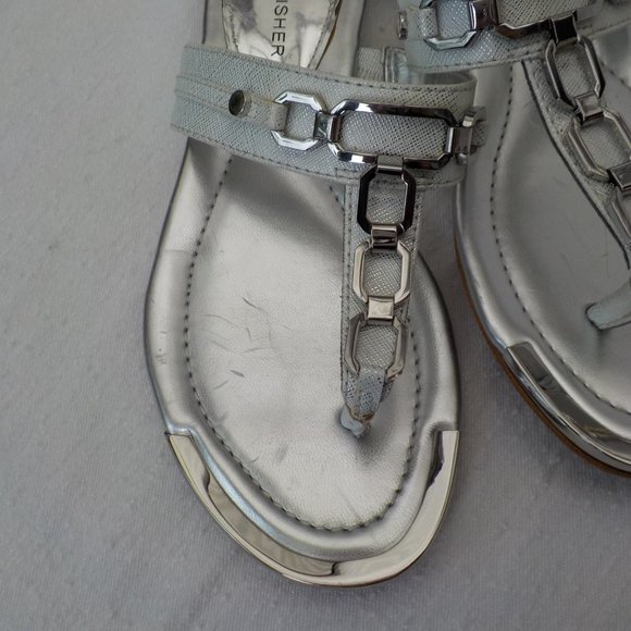 New Marc Fisher slide Sandals with Chain accent Silver White SZ 6 - Picture 5 of 15